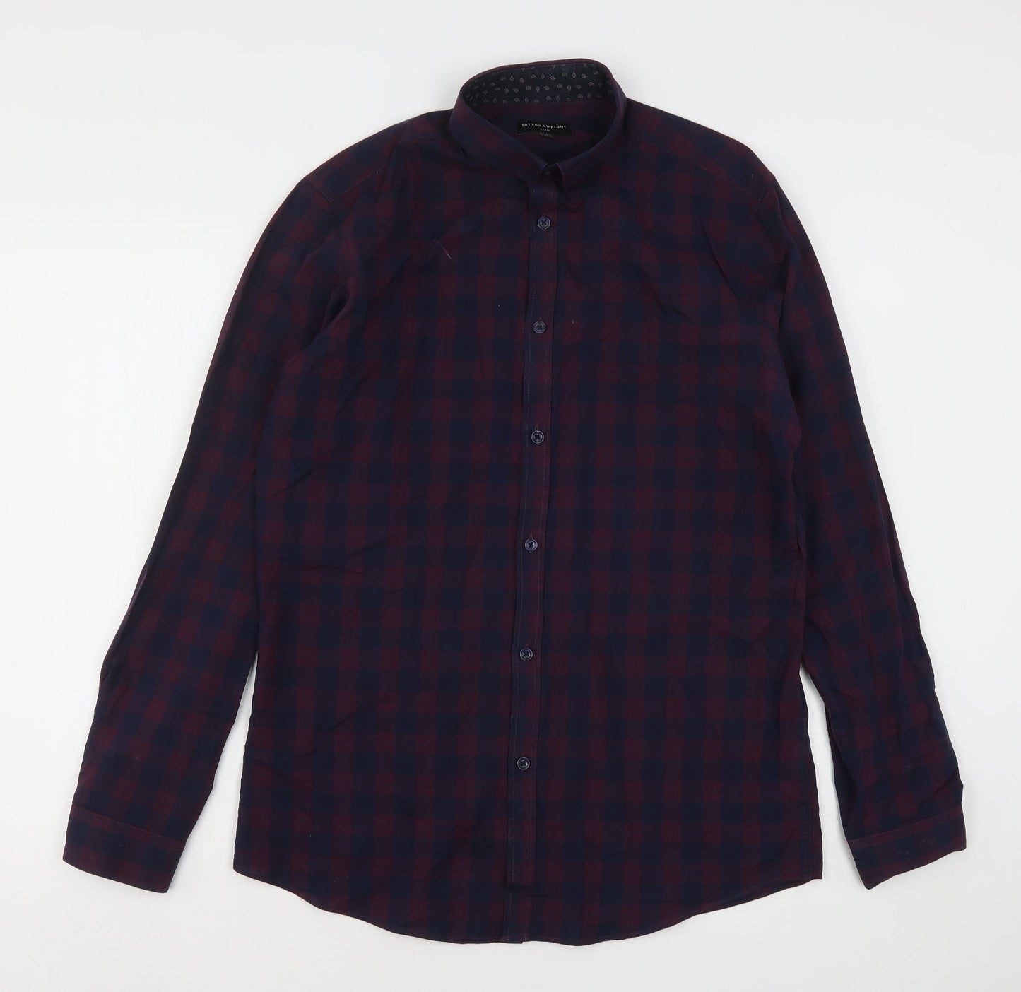 Taylor & Wright Mens Multicoloured Plaid Cotton  Button-Up Size 15.5 Collared