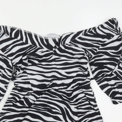 PRETTYLITTLETHING Womens Multicoloured Animal Print Polyester Mini  Size 4  V-Neck