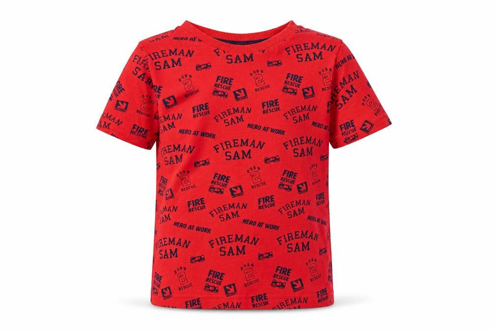 Fireman Sam Boys Red Geometric Cotton Basic T-Shirt Size 4-5 Years Round Neck