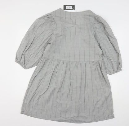 Preloved Primark Womens Grey Striped Cotton A-Line  Size 10  V-Neck - Back