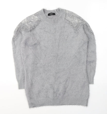 Klass Womens Grey Round Neck  Acrylic Pullover Jumper Size M
