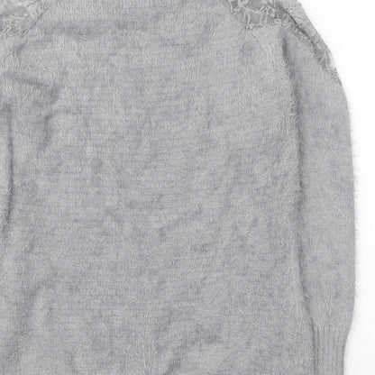 Klass Womens Grey Round Neck  Acrylic Pullover Jumper Size M