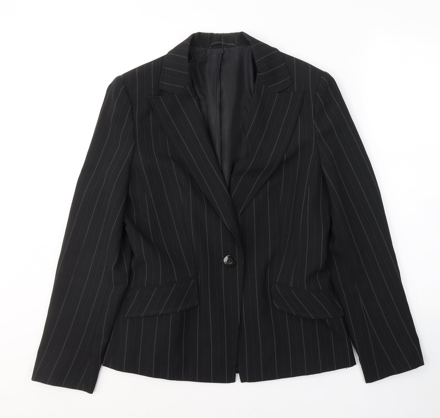 Florence & Fred Womens Black Striped Polyester Jacket Suit Jacket Size 12