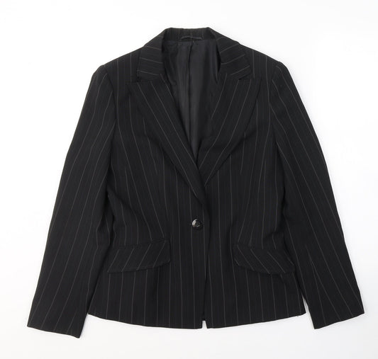 Florence & Fred Womens Black Striped Polyester Jacket Suit Jacket Size 12