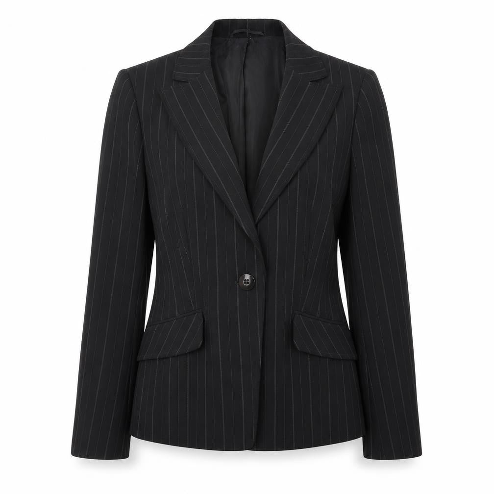 Florence & Fred Womens Black Striped Polyester Jacket Suit Jacket Size 12