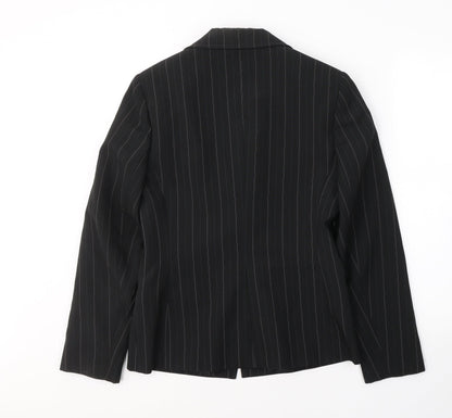 F&F Womens Black Striped Polyester Jacket Suit Jacket Size 12