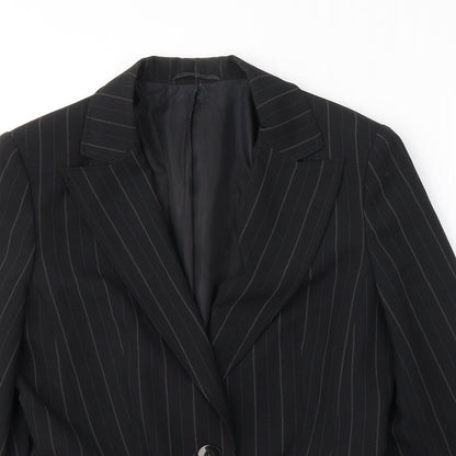 F&F Womens Black Striped Polyester Jacket Suit Jacket Size 12