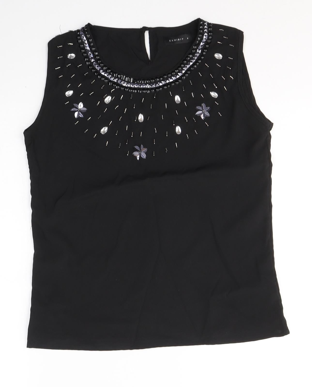 Exhibit Womens Black  Polyester Basic Blouse Size 8 Round Neck