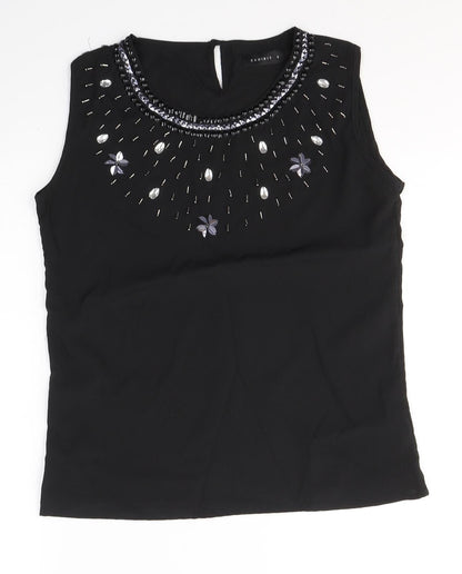 Exhibit Womens Black  Polyester Basic Blouse Size 8 Round Neck