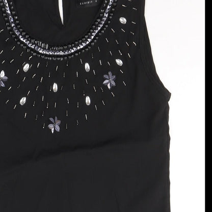 Exhibit Womens Black  Polyester Basic Blouse Size 8 Round Neck