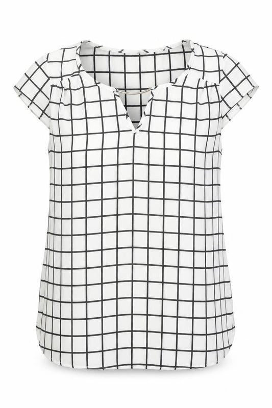 Atmosphere Womens White Check Polyester Basic Blouse Size 10 Round Neck