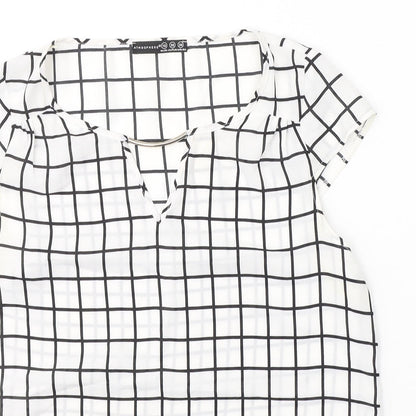 Atmosphere Womens White Check Polyester Basic Blouse Size 10 Round Neck