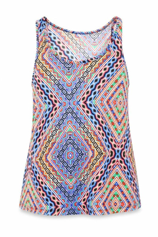 Atmosphere Womens Multicoloured Geometric Cotton Basic Tank Size 8 Round Neck