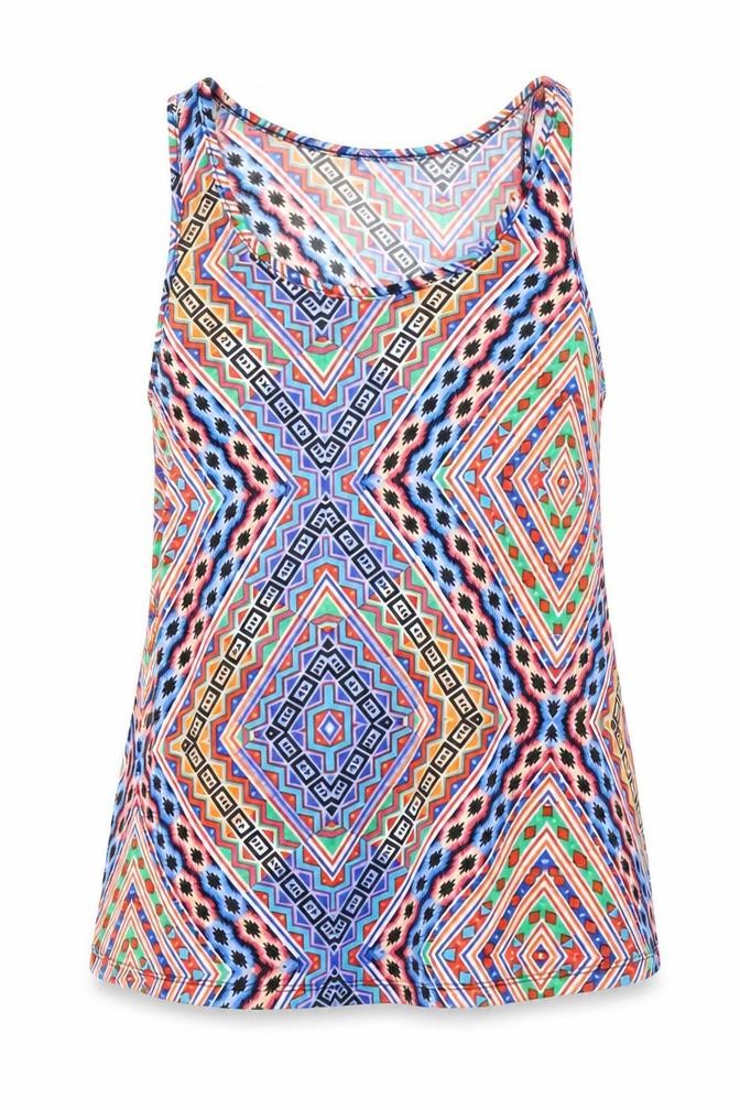 Atmosphere Womens Multicoloured Geometric Cotton Basic Tank Size 8 Round Neck