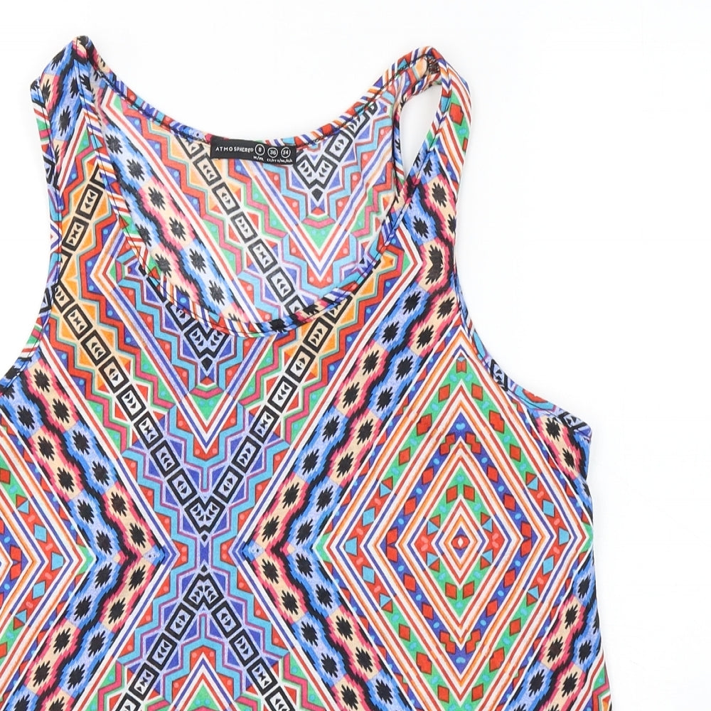 Atmosphere Womens Multicoloured Geometric Cotton Basic Tank Size 8 Round Neck