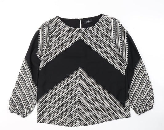 Wallis Womens Black Geometric Polyester Basic Blouse Size 12 Round Neck