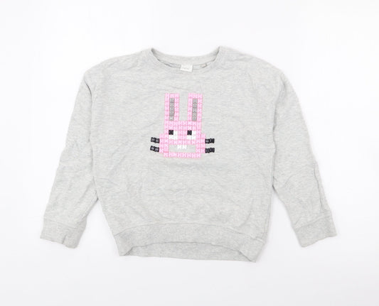 NEXT Girls Grey  Cotton Pullover Sweatshirt Size 8 Years   - Bunny Rabbit