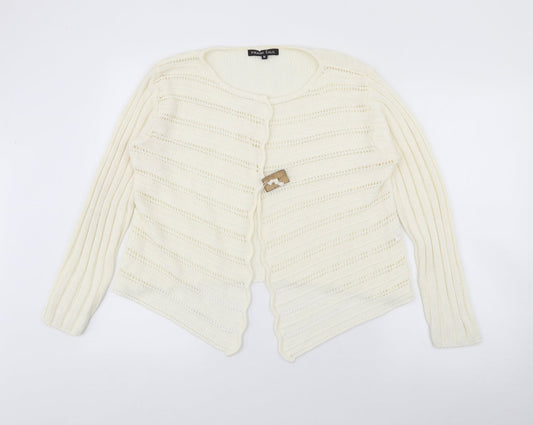 Frank Saul Womens Ivory Round Neck  Acrylic Cardigan Jumper Size M