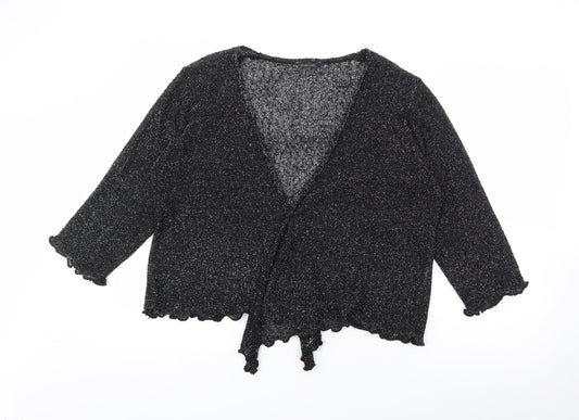 After Dark Womens Black V-Neck  Acrylic Cardigan Jumper One Size