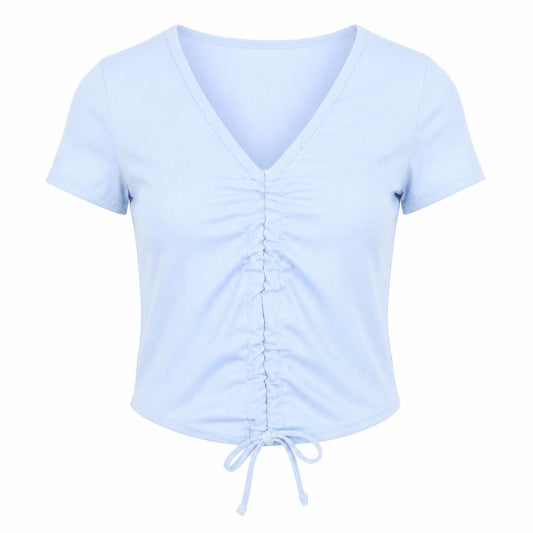 Boohoo Womens Blue  Polyester Cropped T-Shirt Size 6 V-Neck
