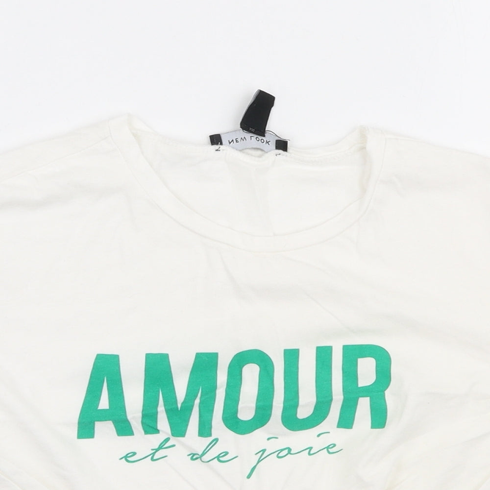 New Look Womens White  Cotton Cropped T-Shirt Size 6 Round Neck - Amour