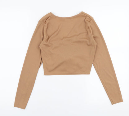 Preloved Boohoo Womens Brown  Polyester Basic Blouse Size 6 V-Neck - Back