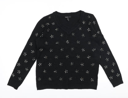 Preloved Mango Womens Black Round Neck  Polyester Pullover Jumper Size M - Front