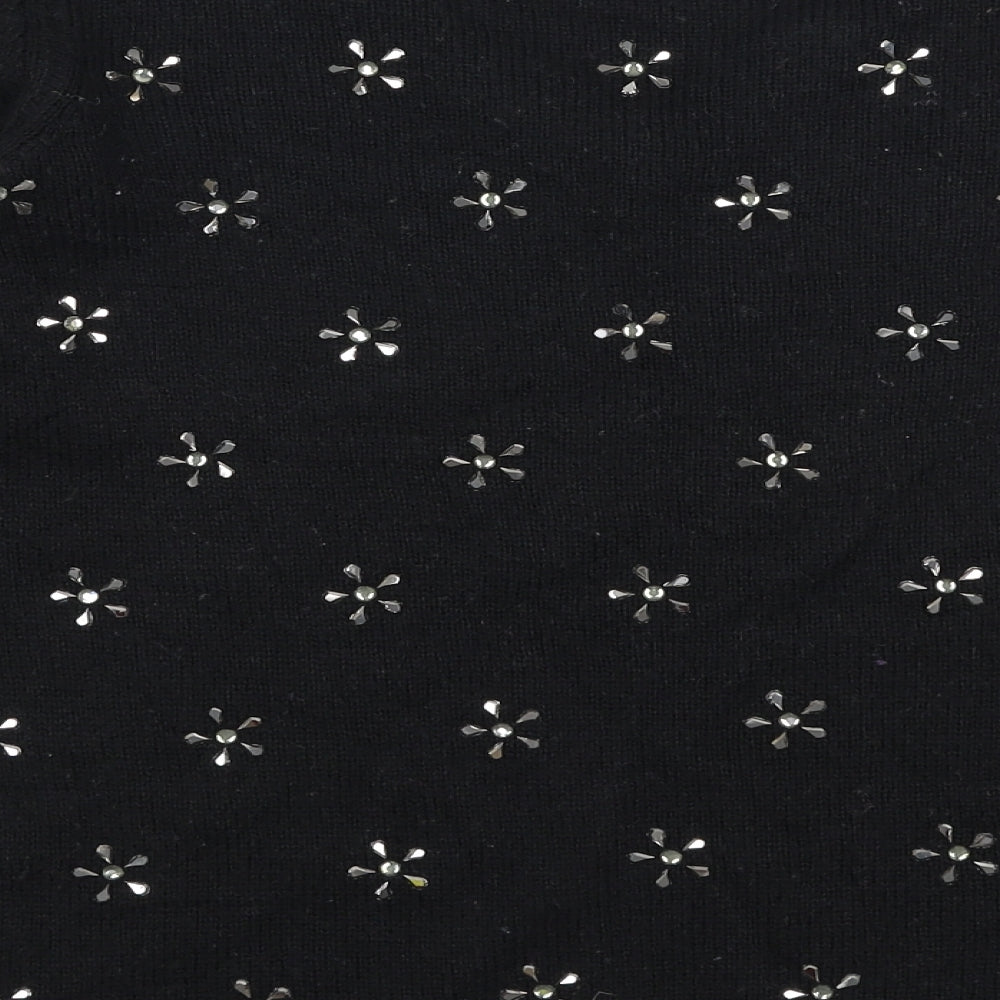 Mango Womens Black Round Neck  Polyester Pullover Jumper Size M