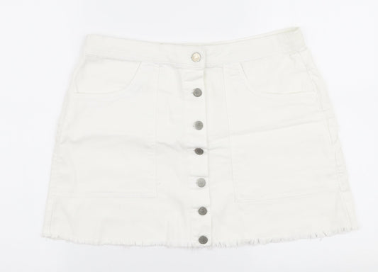 Pep & Co Womens White  Cotton A-Line Skirt Size 10   Button