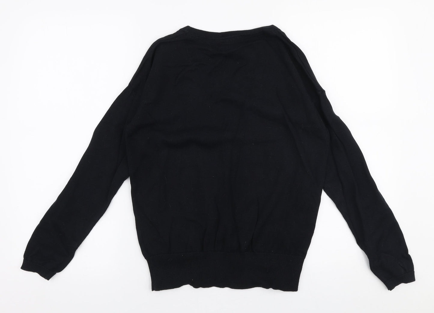Avenue Womens Black Round Neck  100% Cotton Pullover Jumper Size M