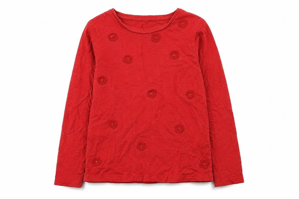 Dunnes Stores Girls Red  Cotton Basic T-Shirt Size 9 Years Roll Neck Pullover - Flower