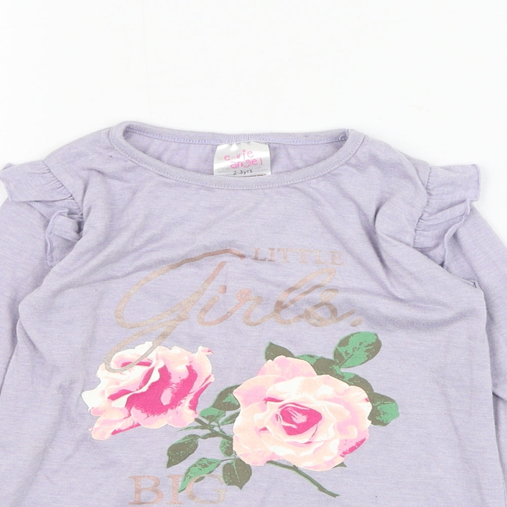 E-vie Girls Purple  Polyester Basic T-Shirt Size 2-3 Years Round Neck Pullover - Flower