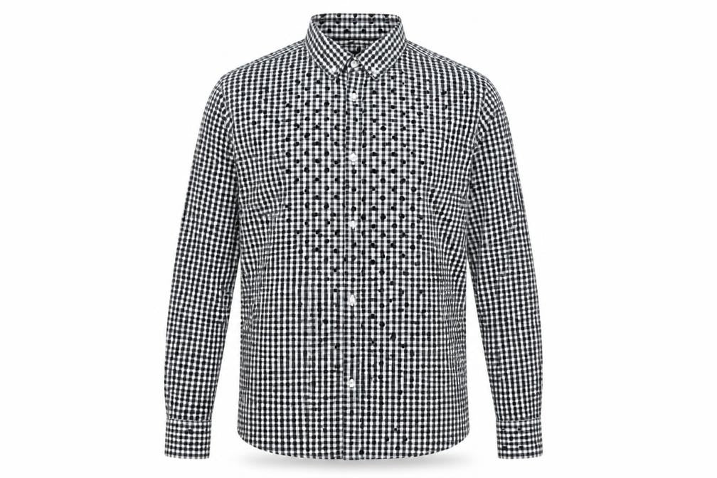 H&M Mens Black Check Cotton  Button-Up Size M Collared Button