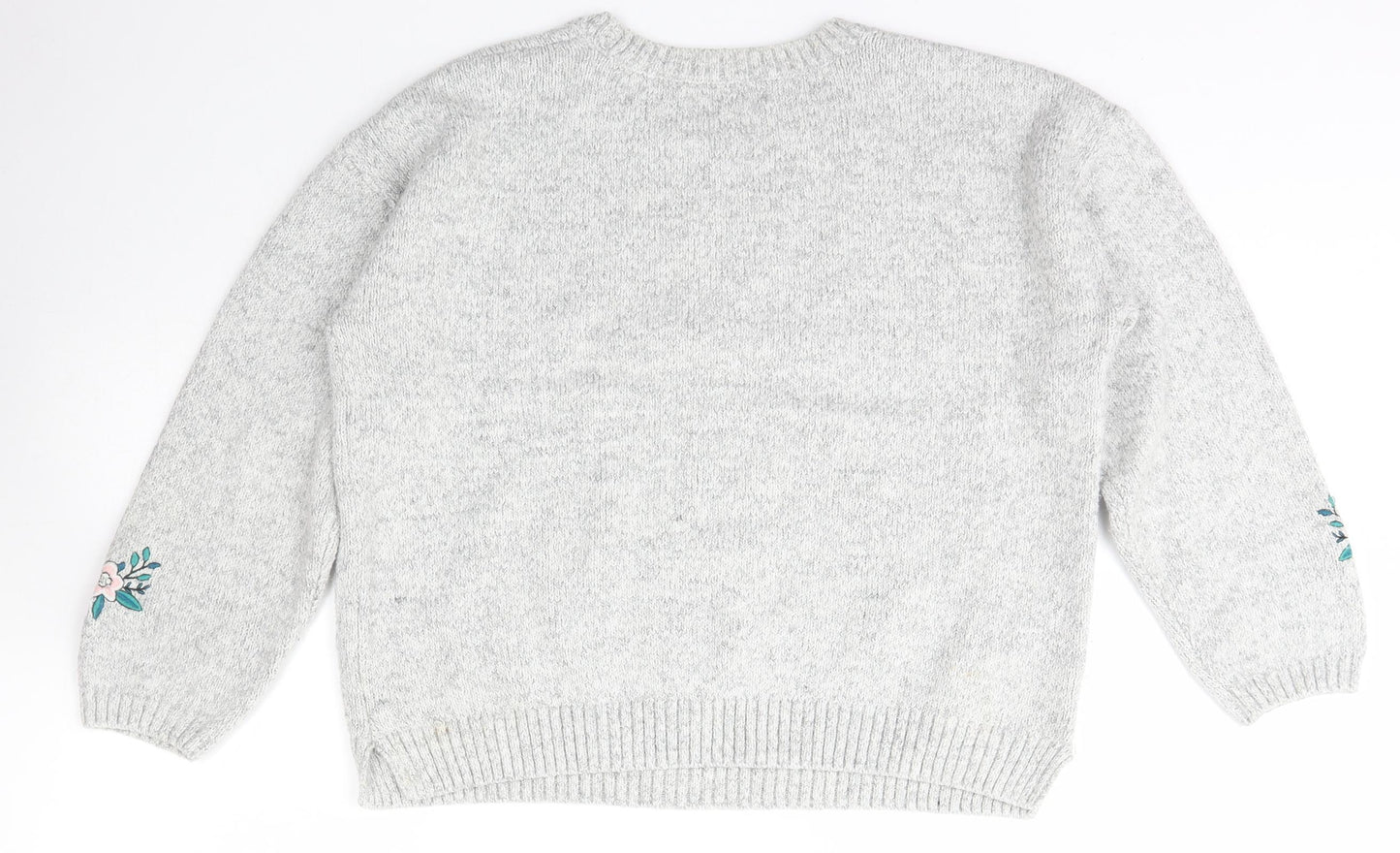 Marks and Spencer Womens Grey Scoop Neck Geometric Cotton Pullover Jumper Size 16