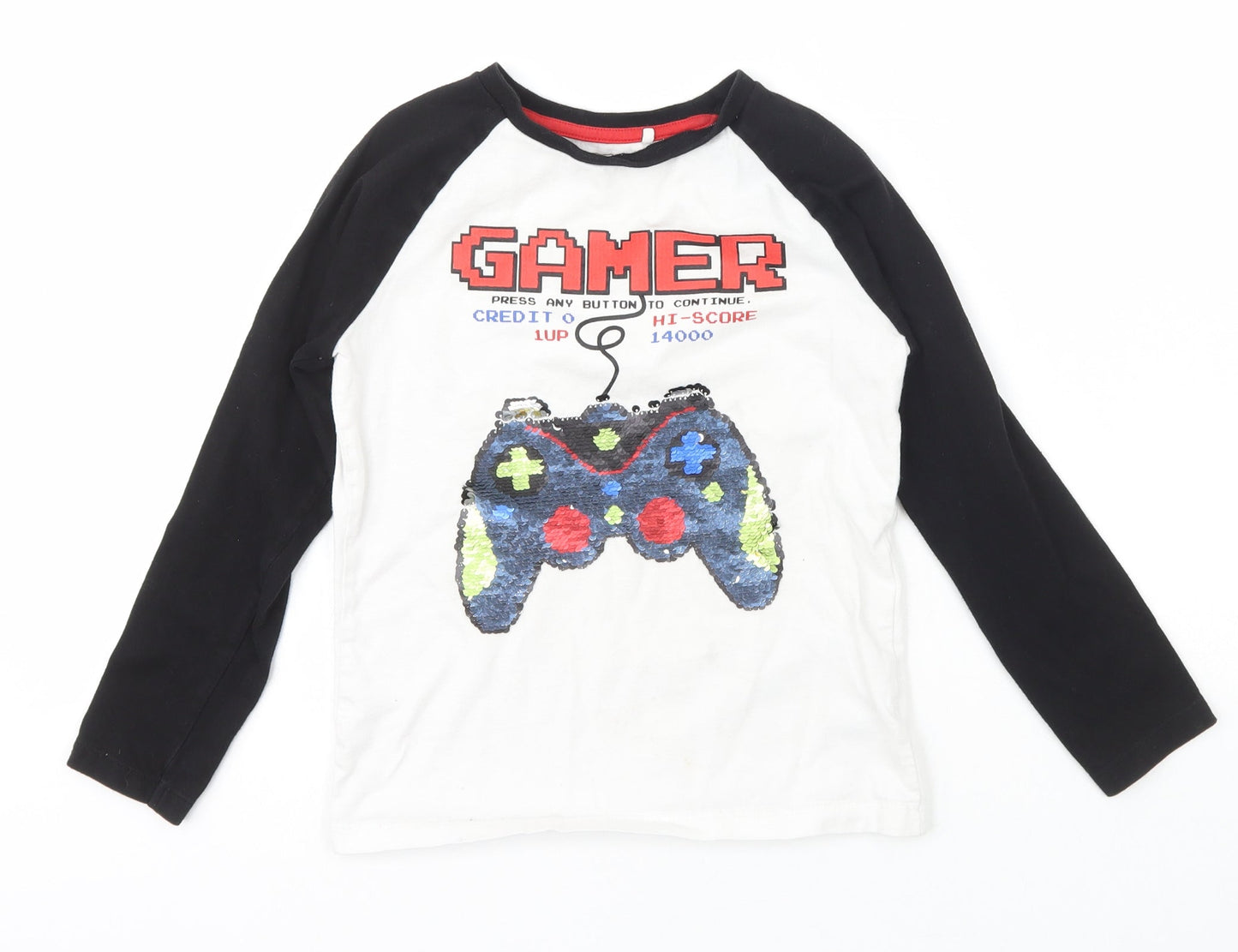 NEXT Boys White  Cotton Basic T-Shirt Size 7 Years Crew Neck Pullover - gamer