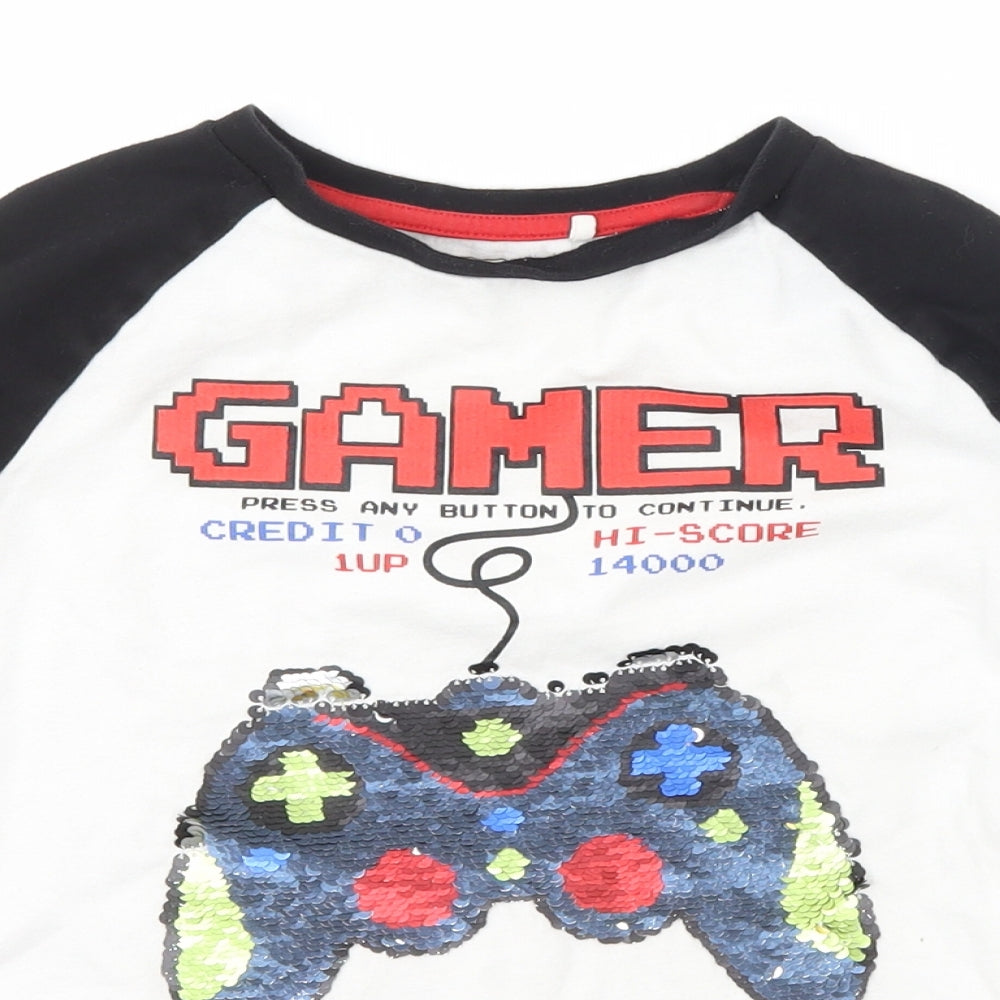 NEXT Boys White  Cotton Basic T-Shirt Size 7 Years Crew Neck Pullover - gamer