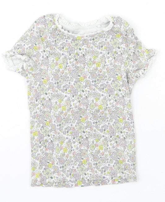 George Girls Ivory Floral Cotton Basic T-Shirt Size 4-5 Years Crew Neck Pullover