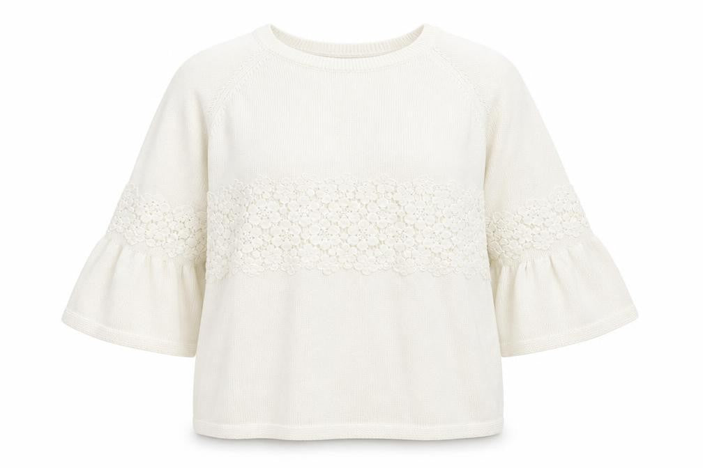 TU Womens White Round Neck Floral Cotton Pullover Jumper Size 18