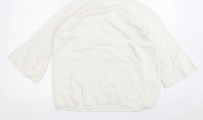 Tu Womens White Round Neck Floral Cotton Pullover Jumper Size 18