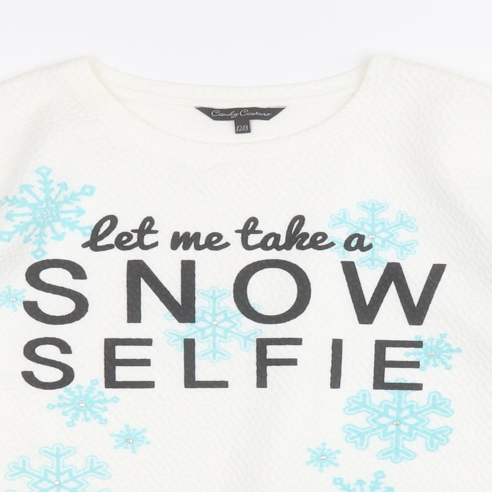 Candy Couture Girls White  Polyester Pullover Sweatshirt Size 12-13 Years   - Snow Flake