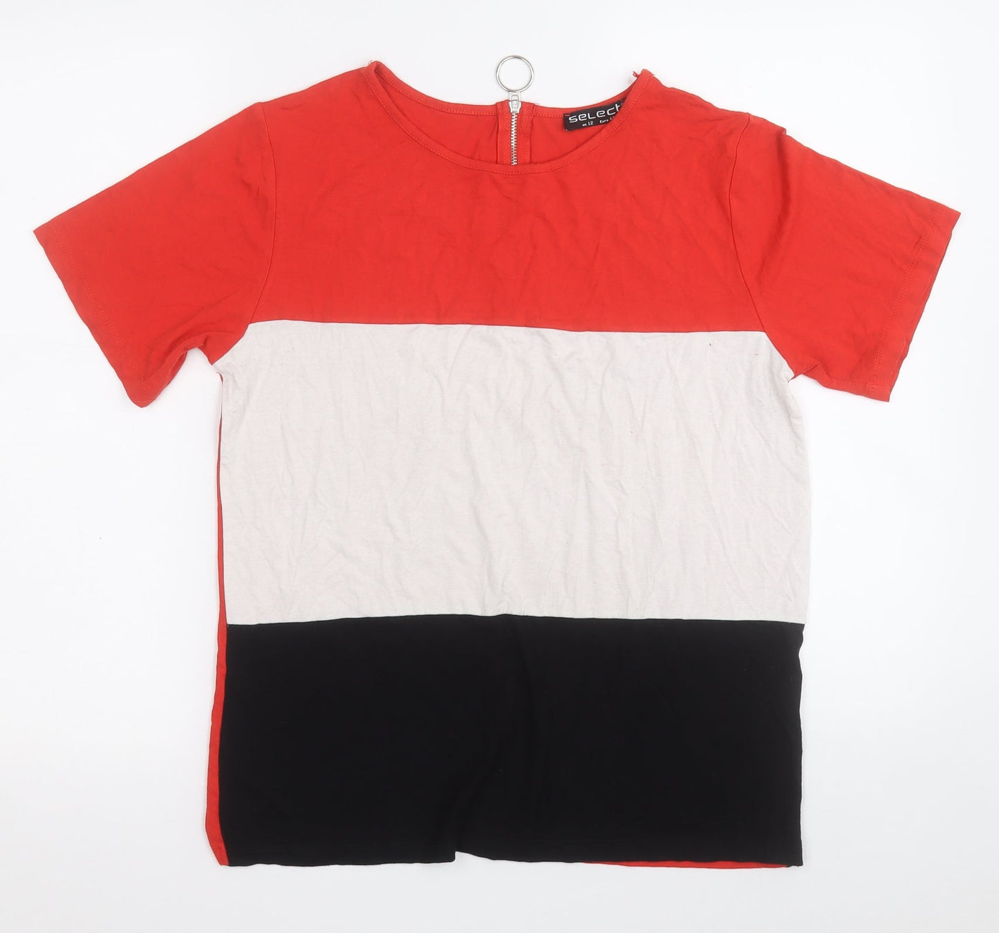 Select Womens Multicoloured Colourblock Viscose Basic T-Shirt Size 12 Round Neck