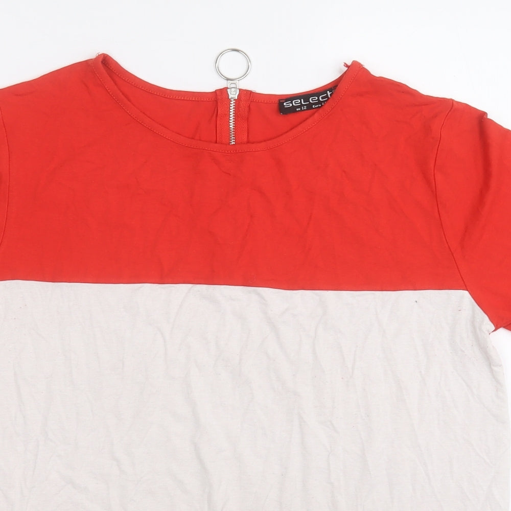 Select Womens Multicoloured Colourblock Viscose Basic T-Shirt Size 12 Round Neck