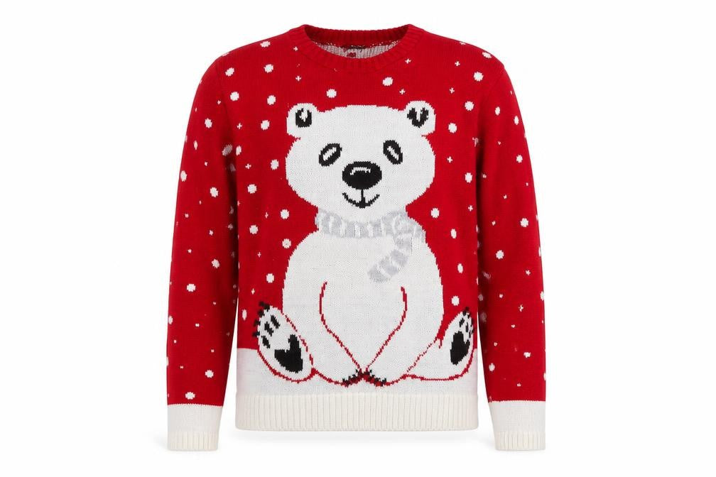 Glimpse Design Womens Red Round Neck  Acrylic Pullover Jumper Size S   - Polar Bear