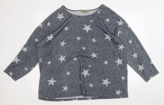 poetic soul  Womens Grey Round Neck Geometric Polyester Pullover Jumper Size XL   - Stars
