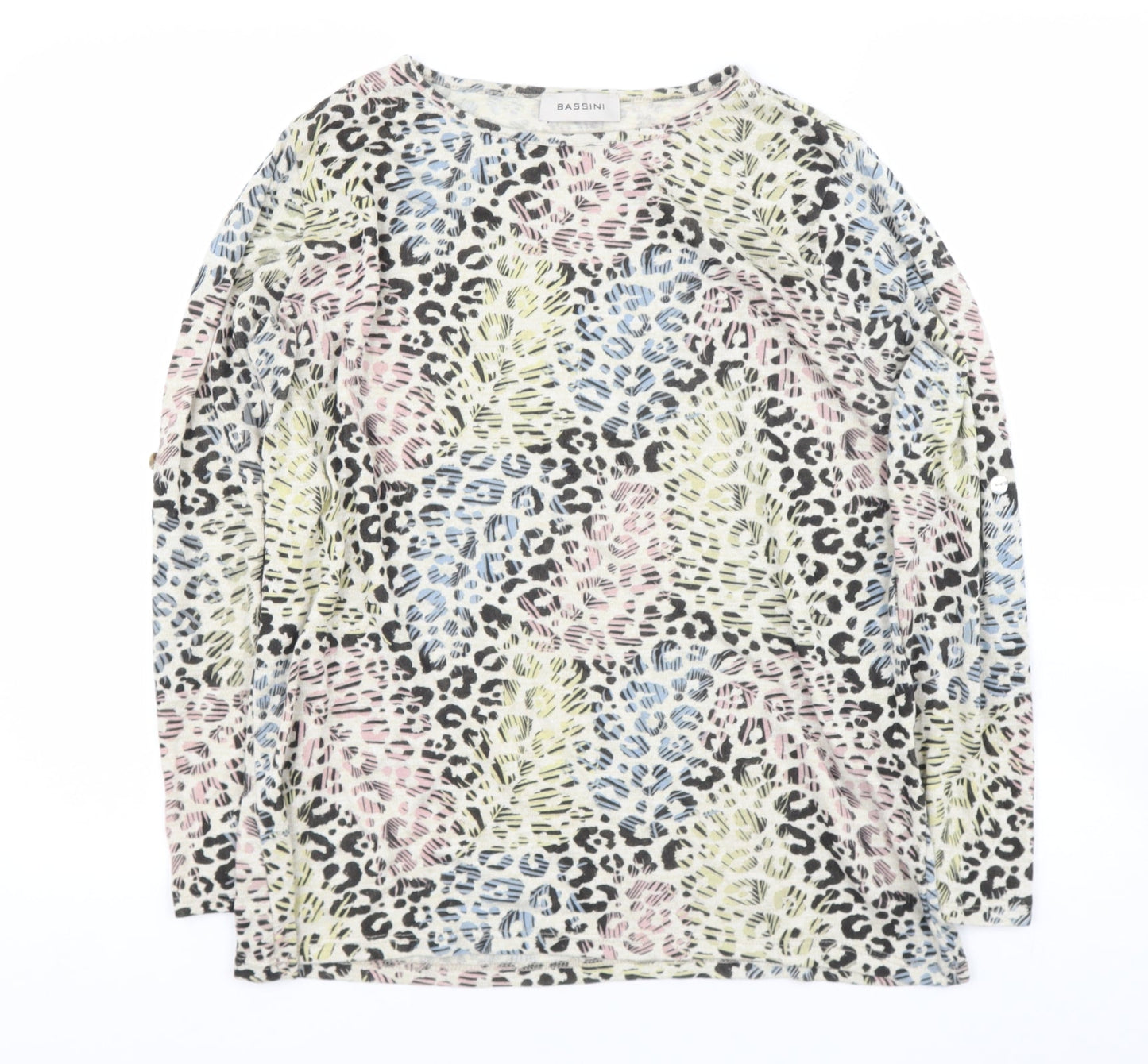 BASSINI Womens Ivory Round Neck Animal Print Jute Pullover Jumper Size M