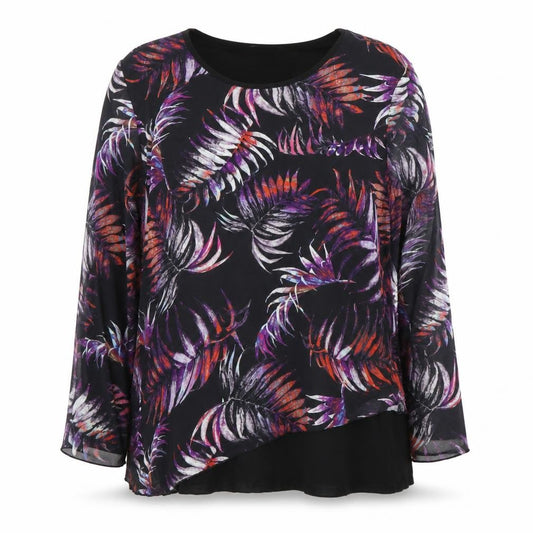 BASSINI Womens Black  Polyester Basic Blouse Size 14 Round Neck