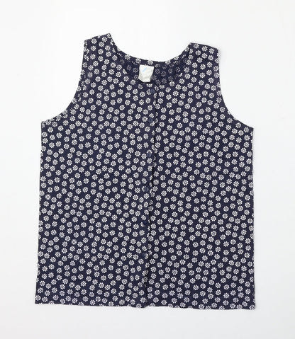 Preworn Womens Blue Floral Polyester Basic Blouse Size S Round Neck