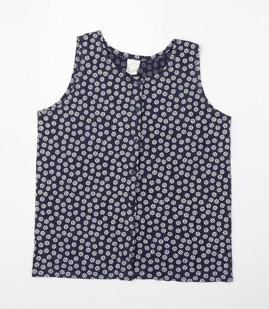 Preworn Womens Blue Floral Polyester Basic Blouse Size S Round Neck