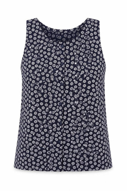 Preworn Womens Blue Floral Polyester Basic Blouse Size S Round Neck