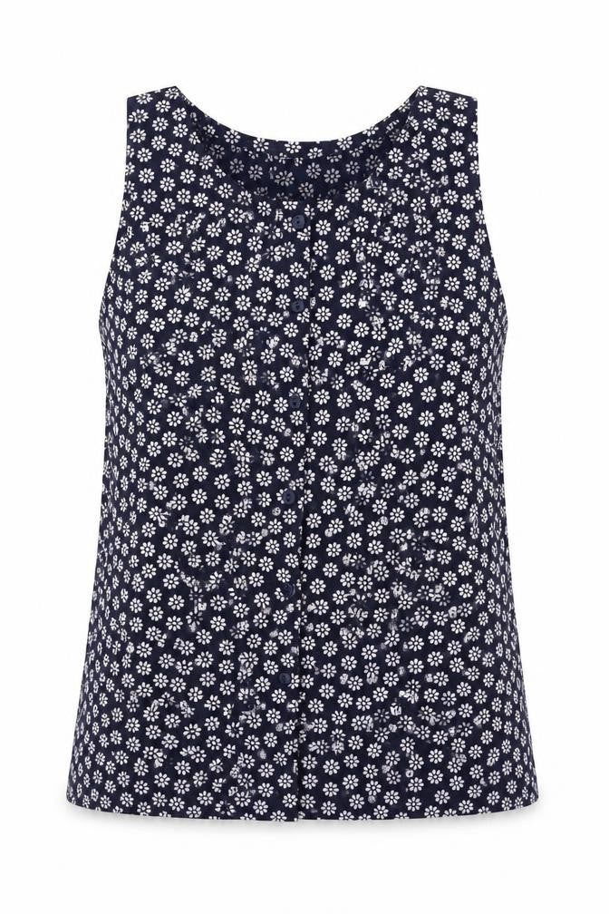 Preworn Womens Blue Floral Polyester Basic Blouse Size S Round Neck
